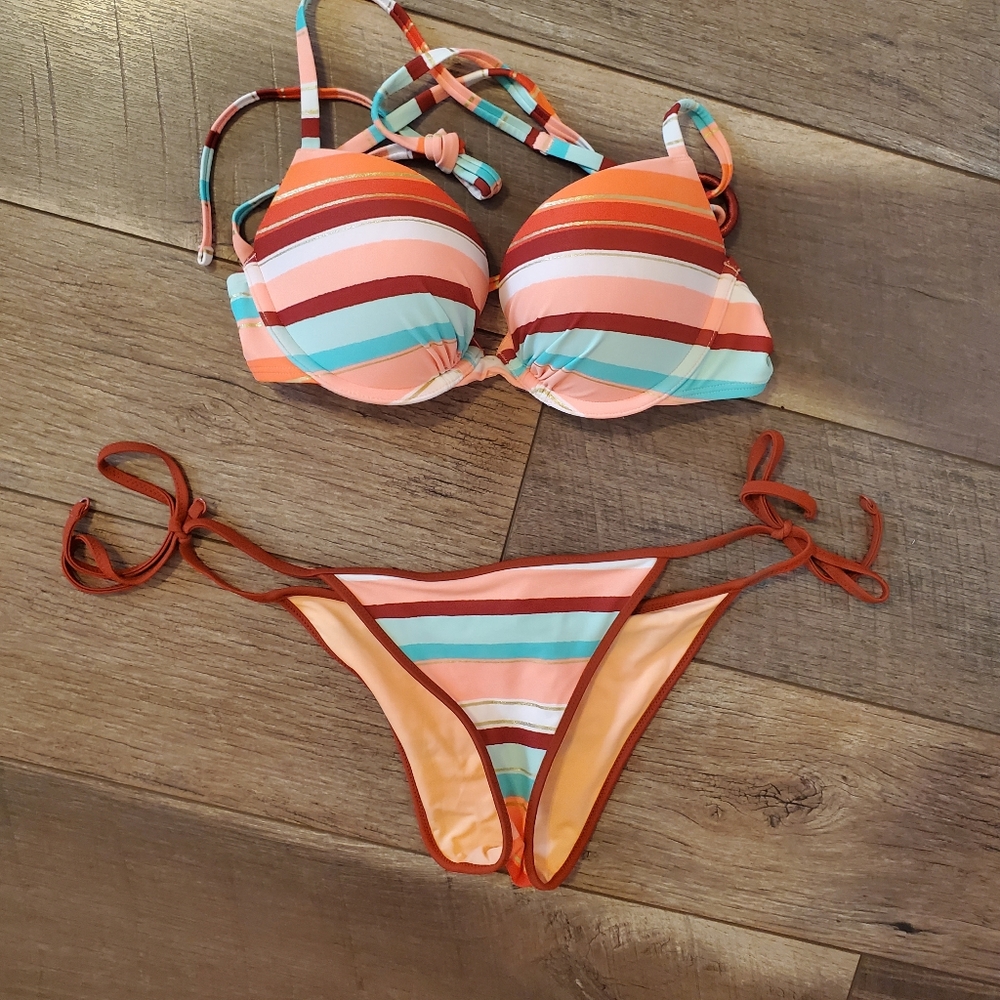 Aerie Swim Teeny Orange Striped Bikini
